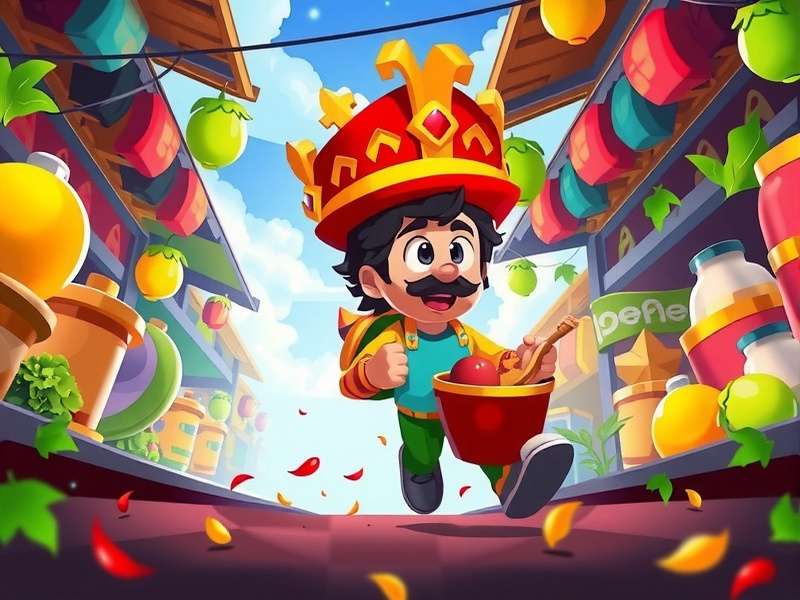 Spicy Sprint King Official Game Cover Spicy Sprint King Game Cover featuring Indian street food vendor running through a colorful market