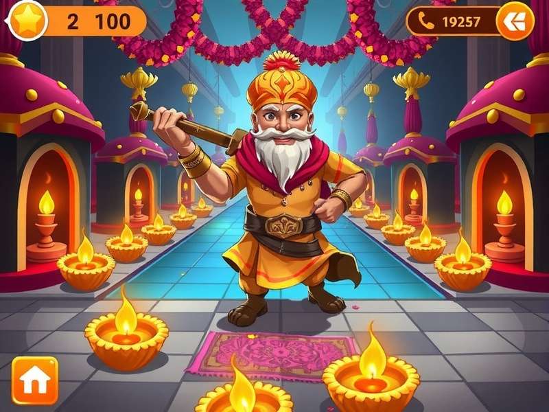 Spicy Sprint King Diwali Dhamaka Event Spicy Sprint King Diwali event screenshot with characters in festive attire and diyas decorating the level